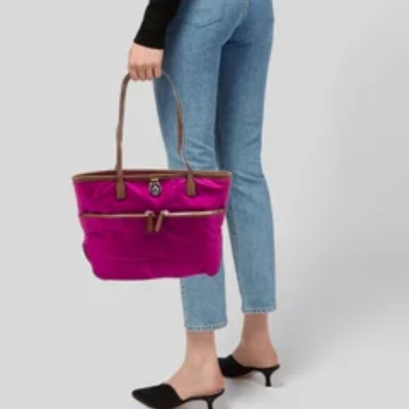 Michael Kors Kempton Hot Pink Nylon Tote Bag and Gold Mini Shoulder Bag Bundle - Picture 2 of 15